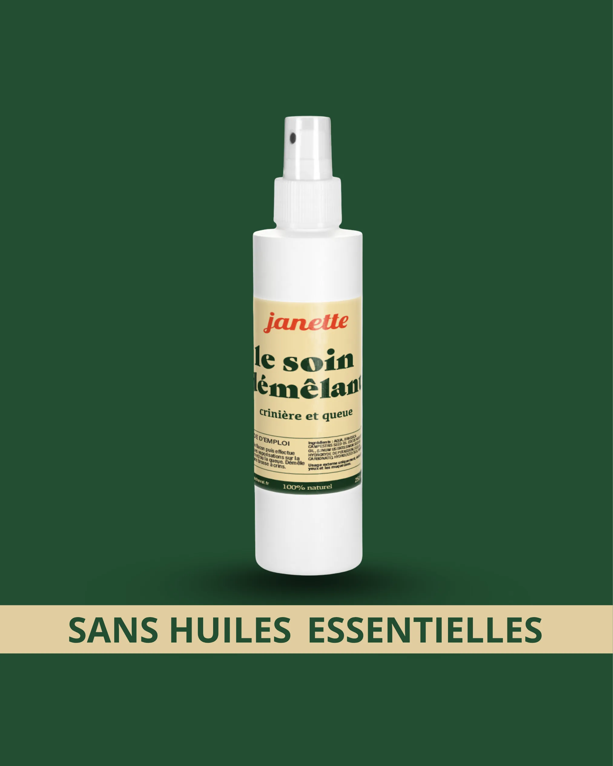 Spray Démêlant Chevaux sans huiles essentielles- Hydratant, naturel